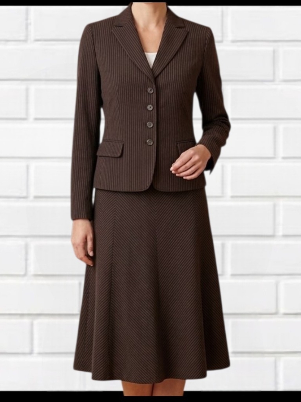 TAHARI Arthur S. Levine Brown Pinstripe 2-Piece Skirt Suit Set - Size 4